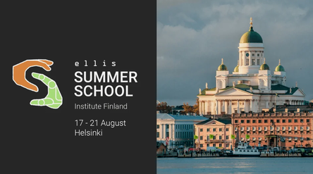Promotion for Ellis Summer School in Helsinki, 17-21 August, with an image of Helsinki Cathedral and waterfront buildings.